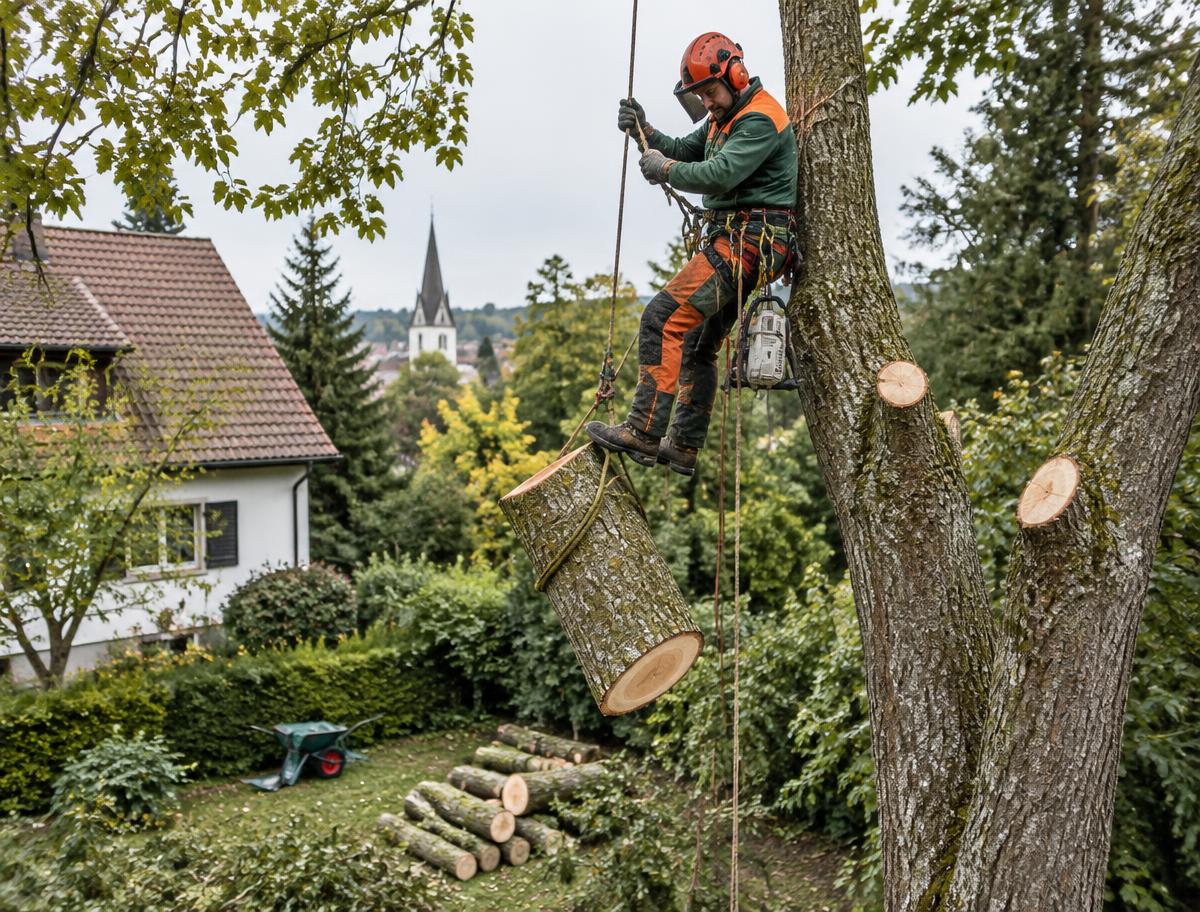 Baumpfleger bei einer kontrollierten Spezialfällung